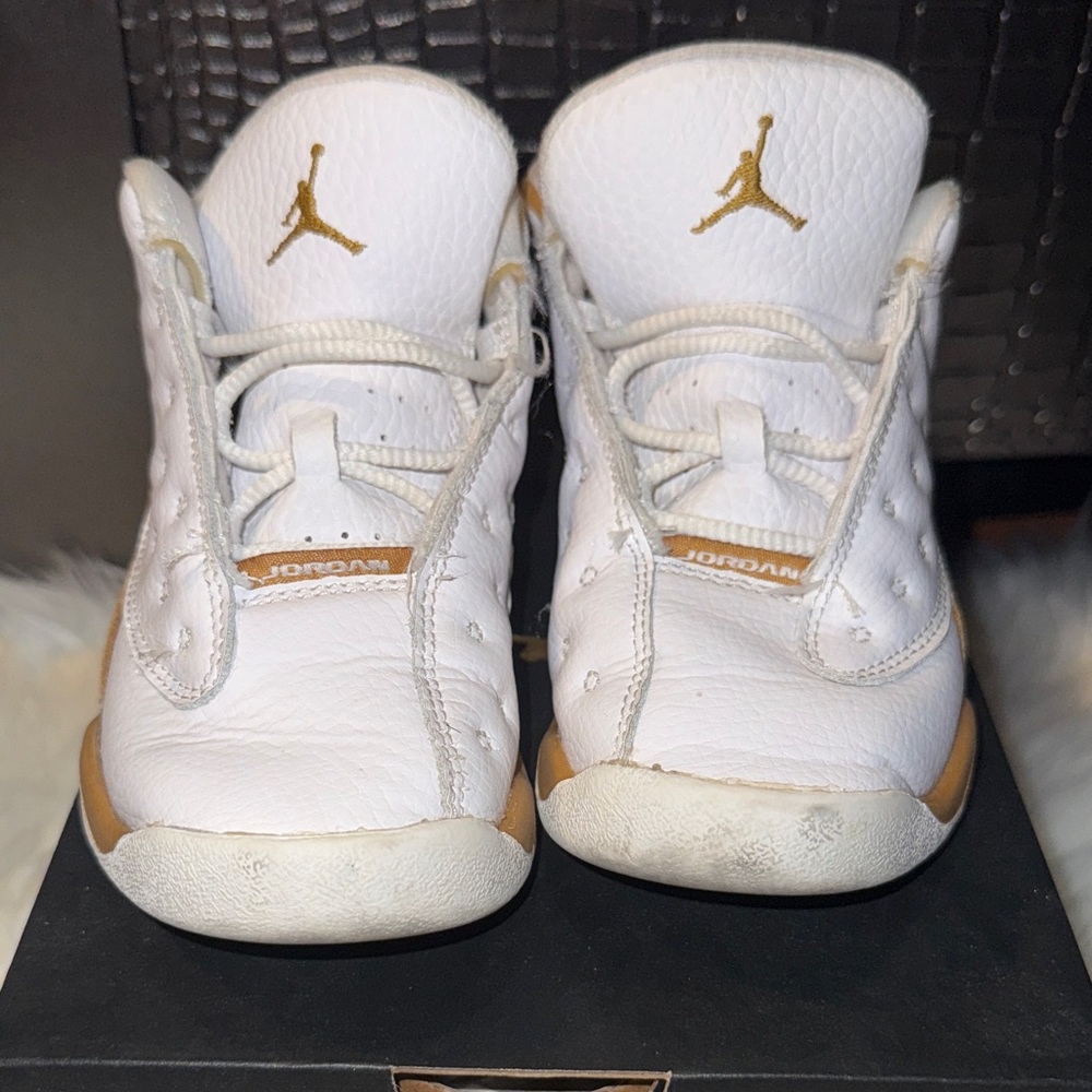 Jordan Retro 13 Kids White and Gold Sneakers TD
